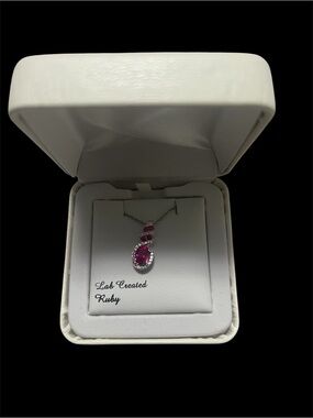 Silver Necklace with Pink Lab-Created Ruby Pendant
